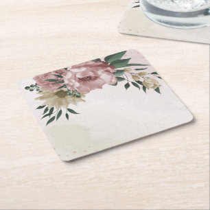 Dessous-de-verre Carré En Papier fleurs roses romantiques et champagne