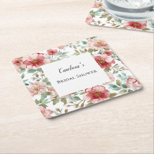 Dessous-de-verre Carré En Papier Fleurs Roses Rouges Baby Shower