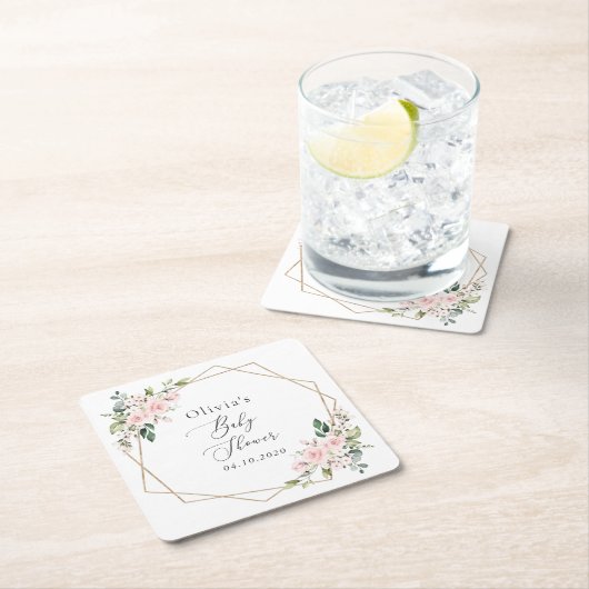 Dessous-de-verre Carré En Papier Fleurs Rouges, Fleurs Roses, Boho, Baby shower (En situation)