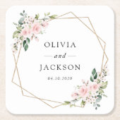 Dessous-de-verre Carré En Papier Fleurs Rouges, Fleurs Roses, Verdure, Mariage (Devant)