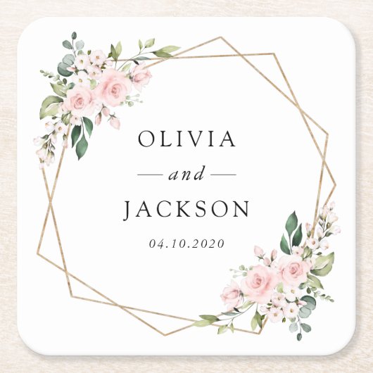 Dessous-de-verre Carré En Papier Fleurs Rouges, Fleurs Roses, Verdure, Mariage (Devant)