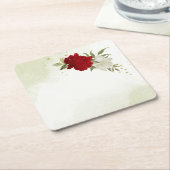 Dessous-de-verre Carré En Papier fleurs rouges vert feuille mariage (Incliné)