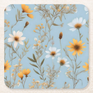 Dessous-de-verre Carré En Papier Fleurs sauvages Australiens Sur Bleu,