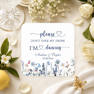 Dessous-de-verre Carré En Papier Fleurs sauvages bleues, n'emportez pas ma boisson