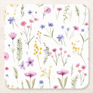 Dessous-de-verre Carré En Papier Fleurs sauvages d'aquarelle d'été