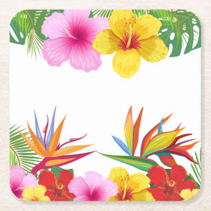 Dessous-de-verre Carré En Papier Fleurs Tropicales Personnalisées Fête Hibiscus