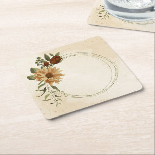 Dessous-de-verre Carré En Papier fleurs verdoyantes en terre cuite rustique