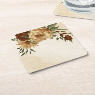 Dessous-de-verre Carré En Papier fleurs verdoyantes en terre cuite rustique