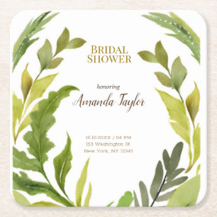 Dessous-de-verre Carré En Papier Fleurs verdure aquarelle élégant Shower de mariage
