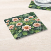 Dessous-de-verre Carré En Papier Fleurs Verdure Élégant Aquarelle (Incliné)