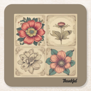 Dessous-de-verre Carré En Papier Fleurs vintages Thanksgiving