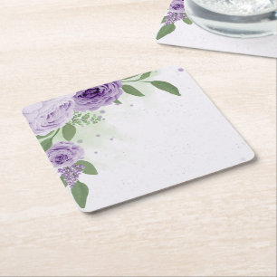 Dessous-de-verre Carré En Papier fleurs violettes romantiques feuilles vertes botan