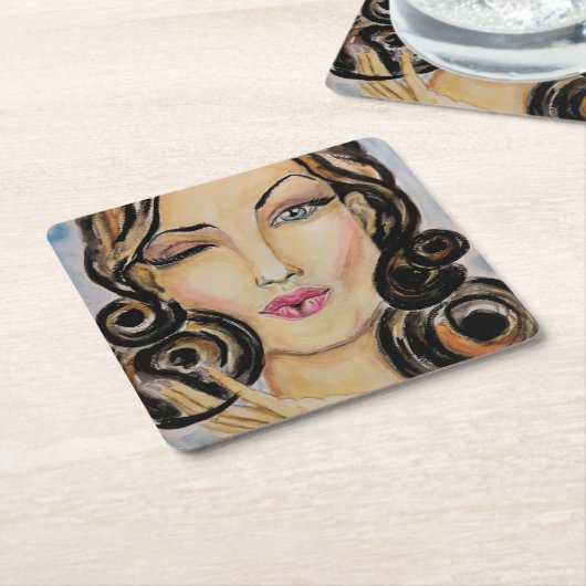 Dessous-de-verre Carré En Papier Flirting Lady Paper Coaster (Incliné)