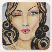 Dessous-de-verre Carré En Papier Flirting Lady Paper Coaster (Devant)
