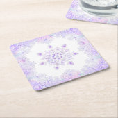 Dessous-de-verre Carré En Papier flocon de neige violet clair et coeur étincelant (Incliné)