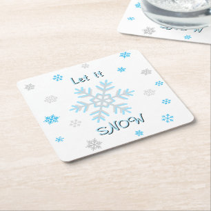 Dessous-de-verre Carré En Papier Flocons de neige Bleu Argent Laissez tomber la nei