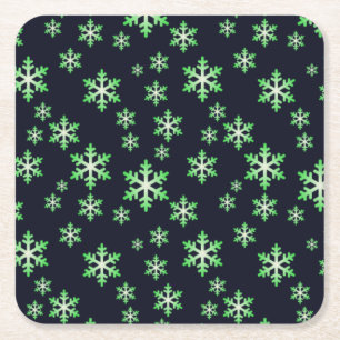Dessous-de-verre Carré En Papier Flocons de neige verts et blancs avec fond bleu