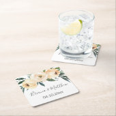 Dessous-de-verre Carré En Papier Floral Beige Blanc Mariage Carré Papier C (En situation)