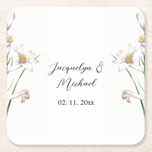 Dessous-de-verre Carré En Papier Floral Elegant Chic Cute Calligraphie Ajouter Nom