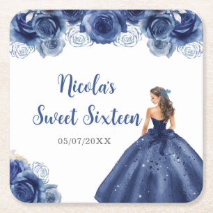 Dessous-de-verre Carré En Papier Floral Princesse en Sweet sixteen bleu marine