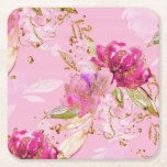 Dessous-de-verre Carré En Papier Floral rose<br><div class="desc">Floral rose</div>