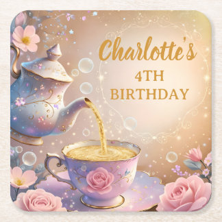 Dessous-de-verre Carré En Papier Floral Teacup & Teapot - Pastel Elegant Tea Party