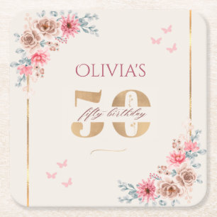 Dessous-de-verre Carré En Papier Floral Thème 50ème anniversaire
