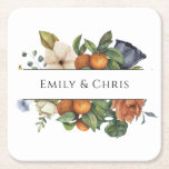 Dessous-de-verre Carré En Papier Flore d'or | Élégante verdure d'Eucalyptus<br><div class="desc">Joli, élégant, moderne et bohème dessous de verre de papier carré de mariage personnalisé et personnalisé pour votre occasion spéciale! Le design s'accorde avec le reste de la collection de feuillages d'Orange Leaf. Aquarelle fruit orange avec feuillage feuille foncé et vert clair encadre le haut et le bas de vos...</div>