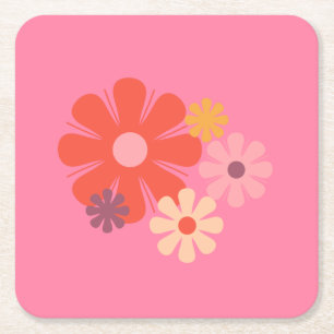 Dessous-de-verre Carré En Papier Flore Locus Rétro Minimaliste Motif Floral Rose