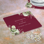 Dessous-de-verre Carré En Papier Flore verdure Élégant Mariage de Bourgogne<br><div class="desc">Elégant dessous de verre mariages bordeaux fleuris personnalisés avec vos noms et date de mariage spéciale. Conçu par Thisisnotme©</div>