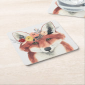 Dessous-de-verre Carré En Papier Flower Crown Forester Fox (Incliné)