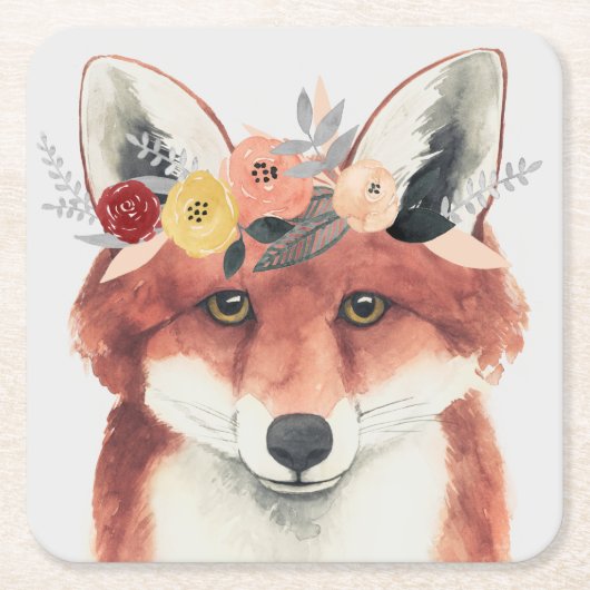 Dessous-de-verre Carré En Papier Flower Crown Forester Fox (Devant)