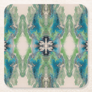 Dessous-de-verre Carré En Papier Fluide Artistique Abstrait en Aqua et Vert