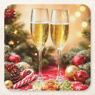 Dessous-de-verre Carré En Papier Flûtes à champagne joyeuses sur le thème de Noël