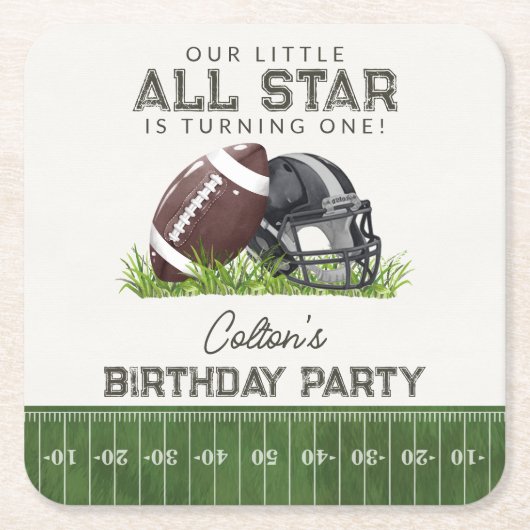 Dessous-de-verre Carré En Papier Football Little All Star Touchdown Birthday Party (Devant)