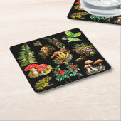 Dessous-de-verre Carré En Papier Forêt, champignons sauvages (Incliné)