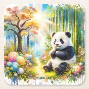 Dessous-de-verre Carré En Papier Forêt de bambou de Panda mignonne Imaginaire