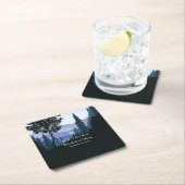 Dessous-de-verre Carré En Papier Forêt de bois bleu, Mariage rustique (En situation)