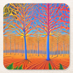 Dessous-de-verre Carré En Papier Forêt forestière d'Art Moderne