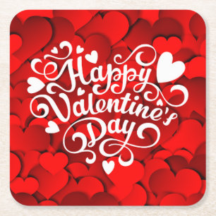 Dessous-de-verre Carré En Papier Forme cardiaque Heureuse Sainte-Valentin-23803