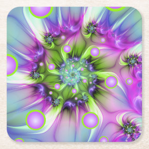 Dessous-de-verre Carré En Papier Formes arrondies de spirale colorées Art fractal A