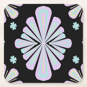 Dessous-de-verre Carré En Papier Formes florales pastel sur fond noir