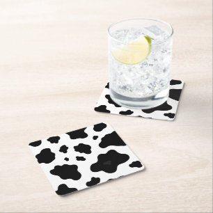 Dessous-de-verre Carré En Papier Fourrure de vache tachetée de noir et blanc