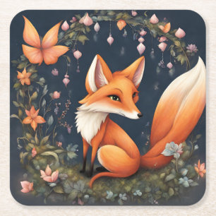 Dessous-de-verre Carré En Papier Fox en fleurs