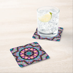 Dessous-de-verre Carré En Papier Fractal Mandala Floral Psychedelic