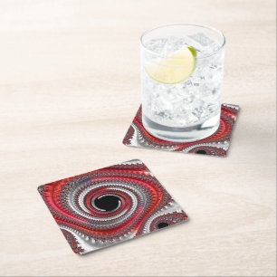 Dessous-de-verre Carré En Papier Fractale Abstraite, rouge et noire