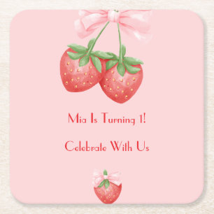 Dessous-de-verre Carré En Papier Fraise rose et rouge anniversaire