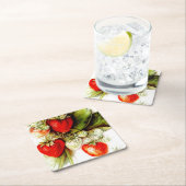 Dessous-de-verre Carré En Papier fraise vintage (En situation)
