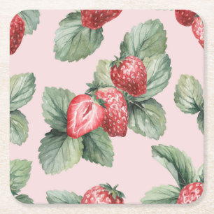 Dessous-de-verre Carré En Papier Fraises mûres d'été : Aquarelle rose