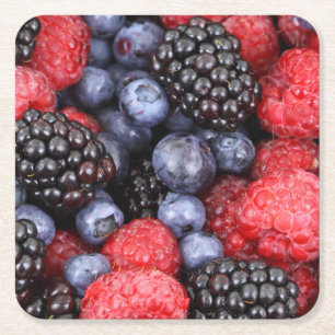 Dessous-de-verre Carré En Papier Framboises à bleuets